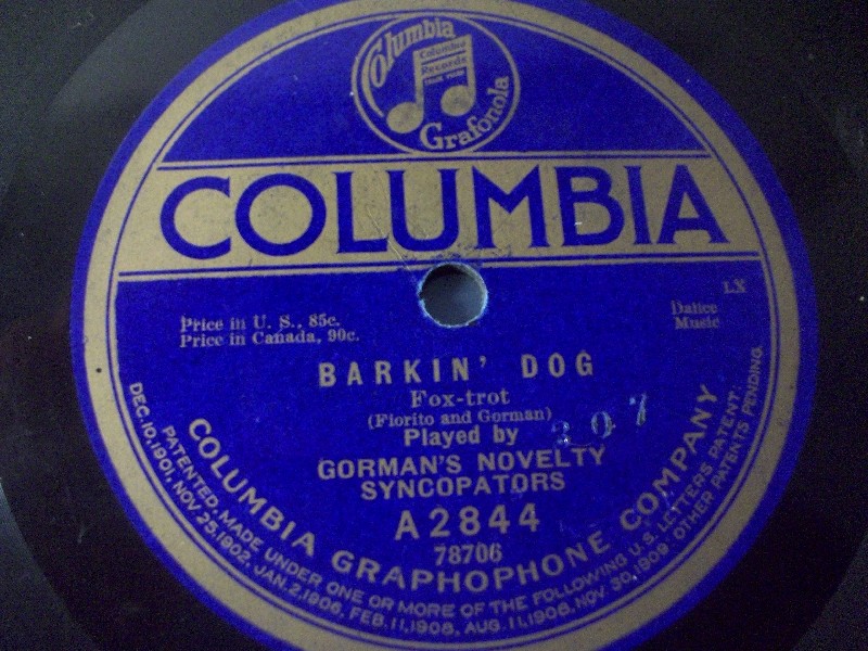 GORMAN'S NOVELTY SYNCOPATORS "Barkin' Dog / "0" (Om)" Columbia 78rpm 10